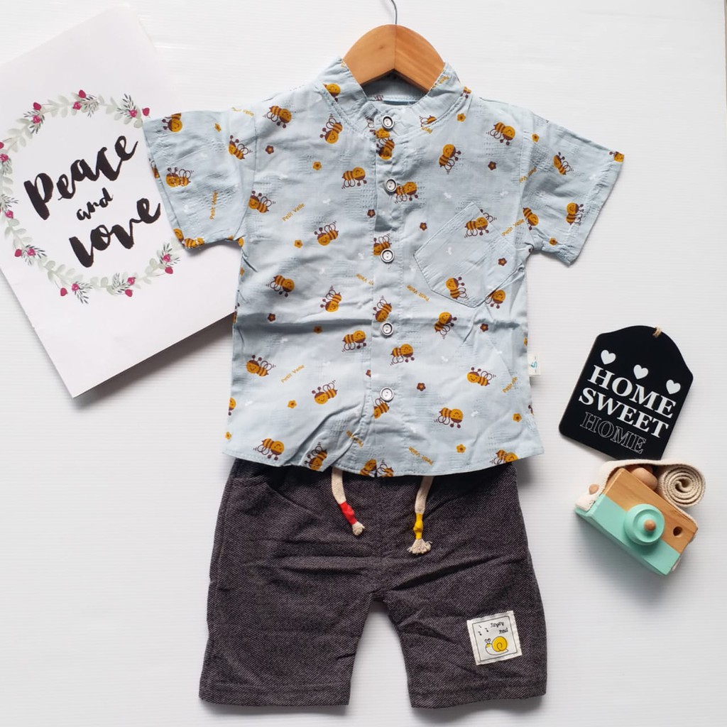 HappyOliver SET KEMEJA HappyOliverNEYBEE EBV Setelan Kemeja Bayi Laki-laki Lengan Pendek