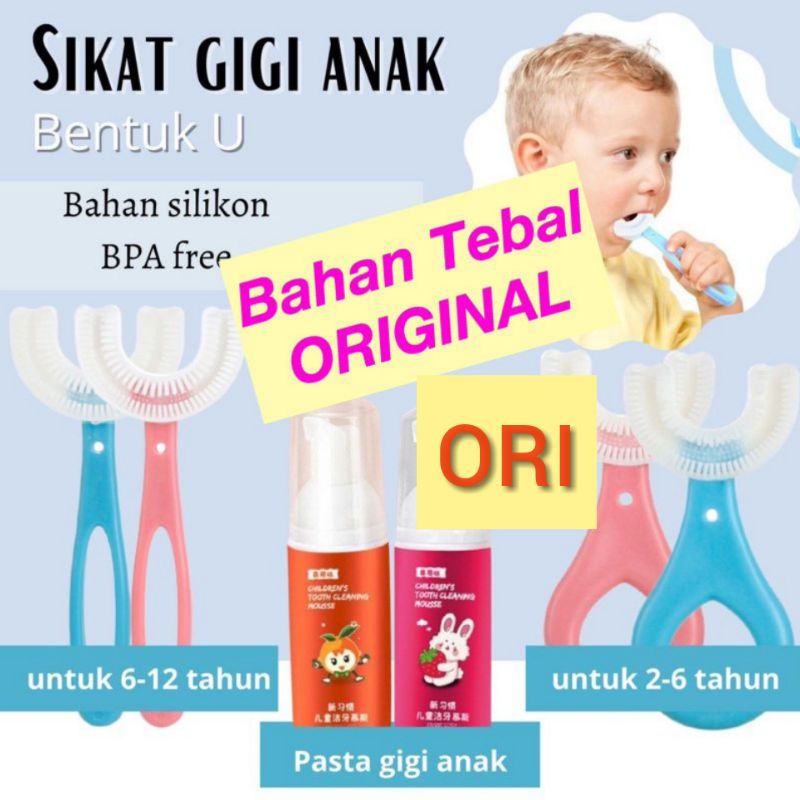 ORI SIKAT GIGI ANAK BENTUK U / SIKAT GIGI ANAK SILIKON BPA FREE / SIKAT GIGI BABY / SIKAT GIGI BAYI / TRAINING TOOTHBRUSH Sikat gigi silikon bayi anak bentuk U odol pasta gigi mouse pasta gigi anak | tooth brush baby silicon type U 360° sikat gigi anak si