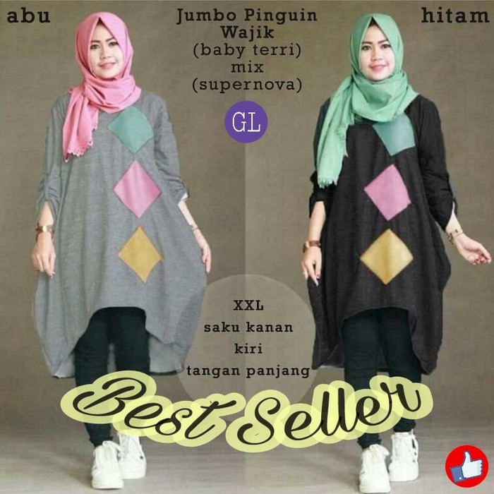 53361 JUMBO PINGUIN WAJIK/BAJU TUNIK JUMBO/ATASAN MUSLIM WANITA JUMBO - BIRU