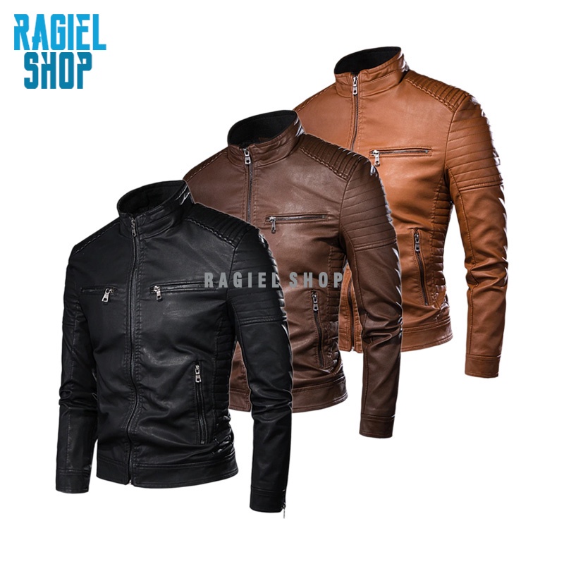 Jaket Kulit Sintetis Pria Granger Mafia Vintage Desain Modis Buat Motoran dan Santai Racing Hitam Co