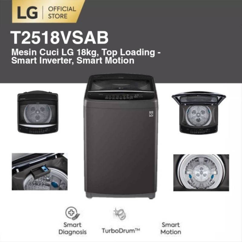 MESIN CUCI LG T2518VSAB TOP LOADING 18 KG SMART INVERTER SMART MOTION
