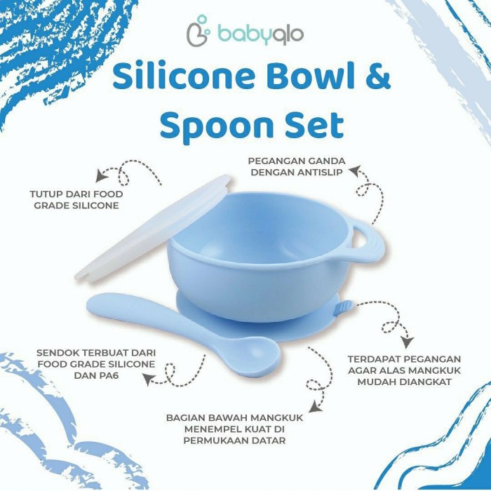 BABYQLO Silicone Suction Bowl and Spoon Set Mangkuk Bayi Silikon