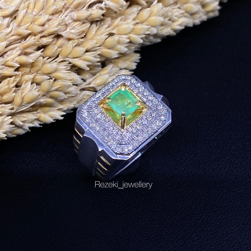 cincin berlian laki laki natural zamrud colombia ring perak