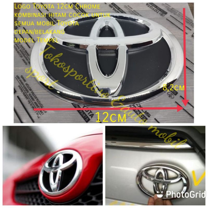 Logo Emblem Huruf Lambang Toyota 12cm Chrome+Hitam model tempel cocok untuk semua mobil Toyota