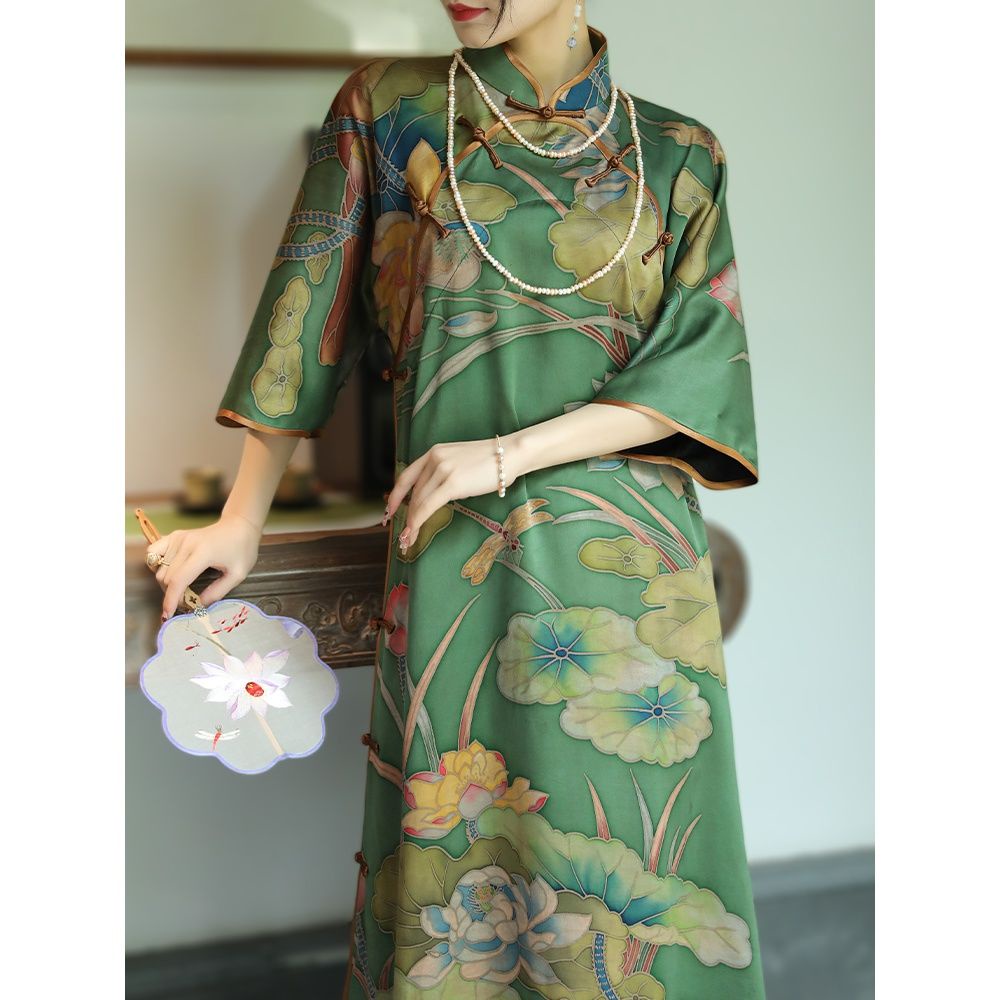 Shouliankai-2022 spring and summer new noble retro improved cheongsam Meiling Lapel buckle Chinese s