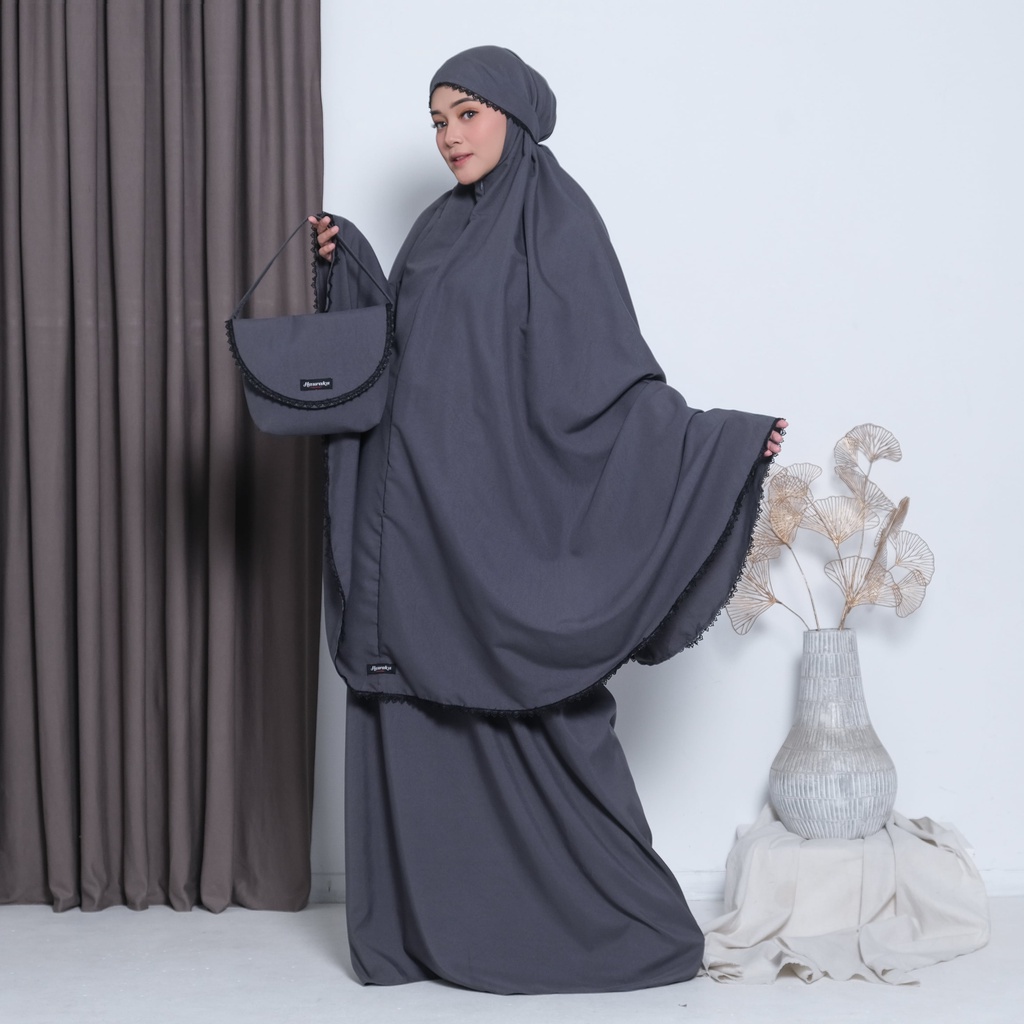 Mukena Dewasa 3 In 1 Traveling Katun Premium-Dark Grey