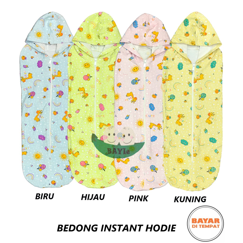 BAYIe - Bedong Bayi Instan dengan topi / Bedong HOODIE Motif RANDOM RYN'S Bahan 100% Katun