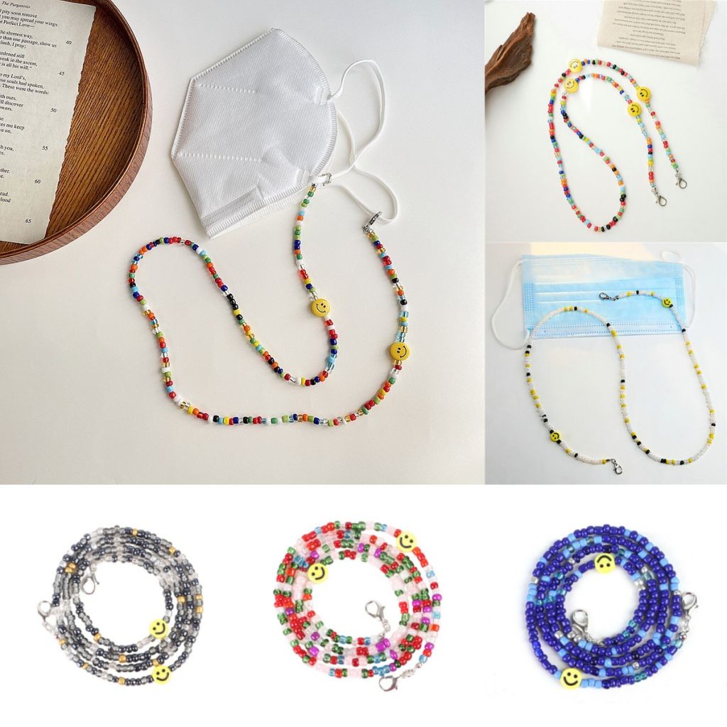 Color smiley face mask rope anti-drop color chain rice beads glasses chain mask extension belt anti-lost necklace -OW-