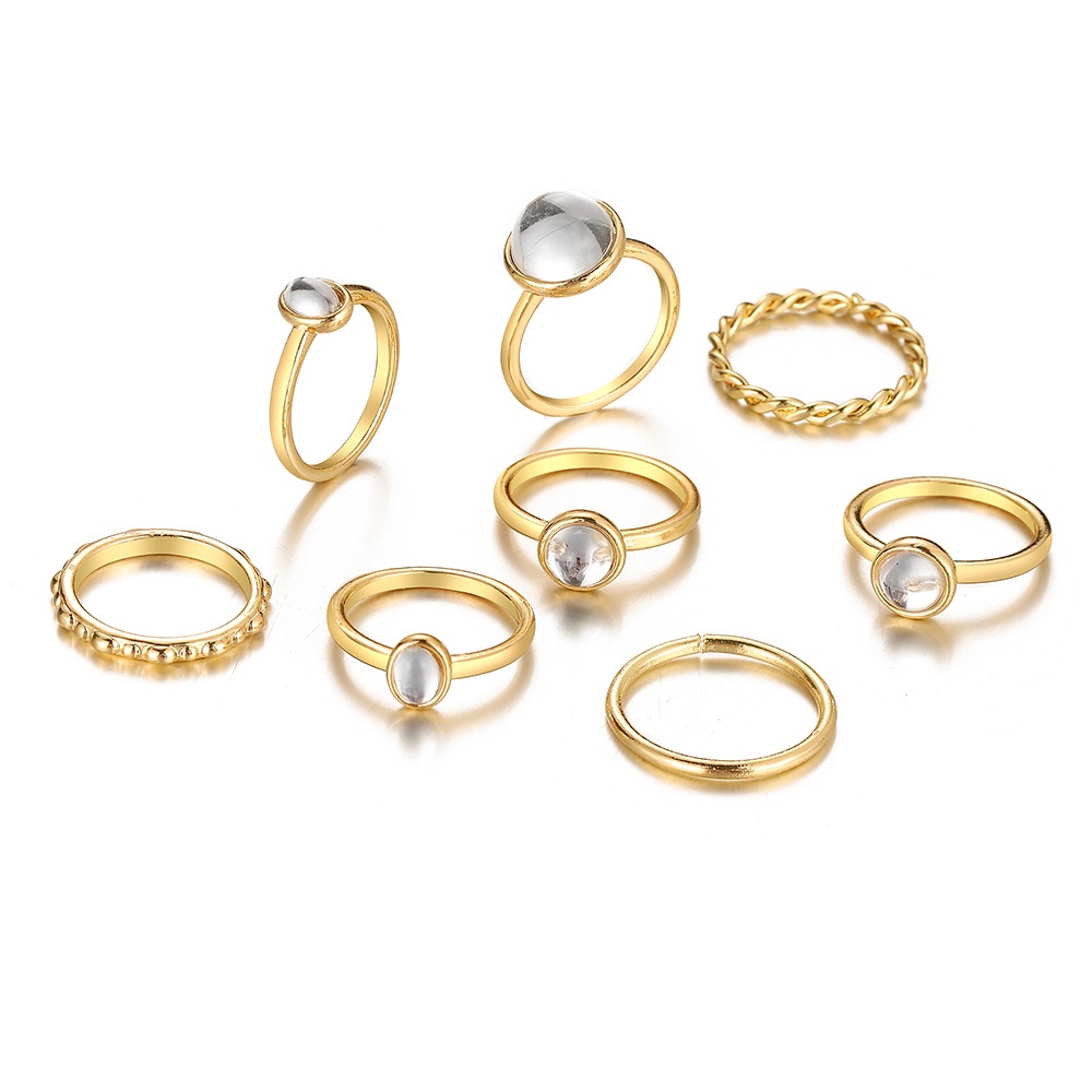 Eropa Dan Amerika Retro Bulat Batu Permata Cincin Opal Temperamen Cincin Wanita Set 8 pcs