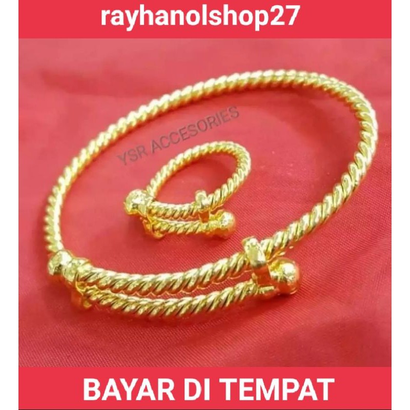 set perhiasan gelang free cincin tambang lapis emas gold 24k