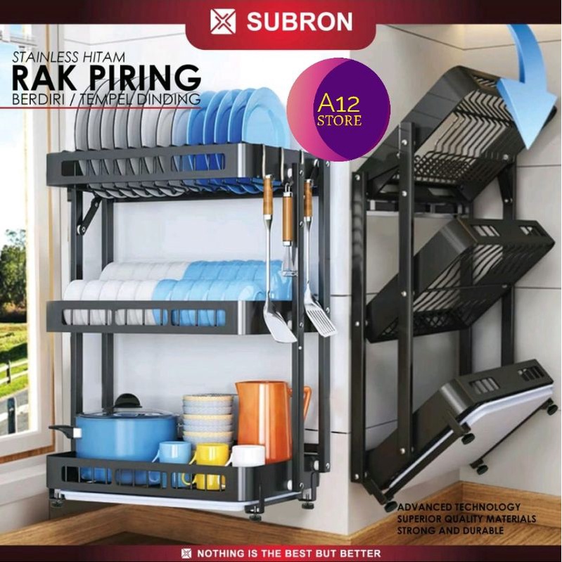 Rak piring gantung stainless steel hitam tebal