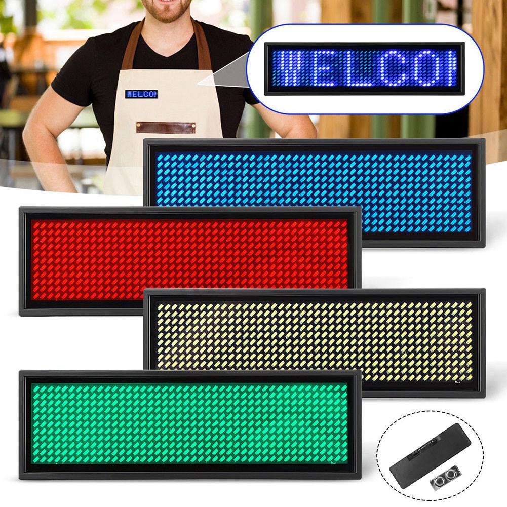 【READY STOCK】Mini LED Digital Programmable Rechargeable Scrolling Name Message Tag Sign