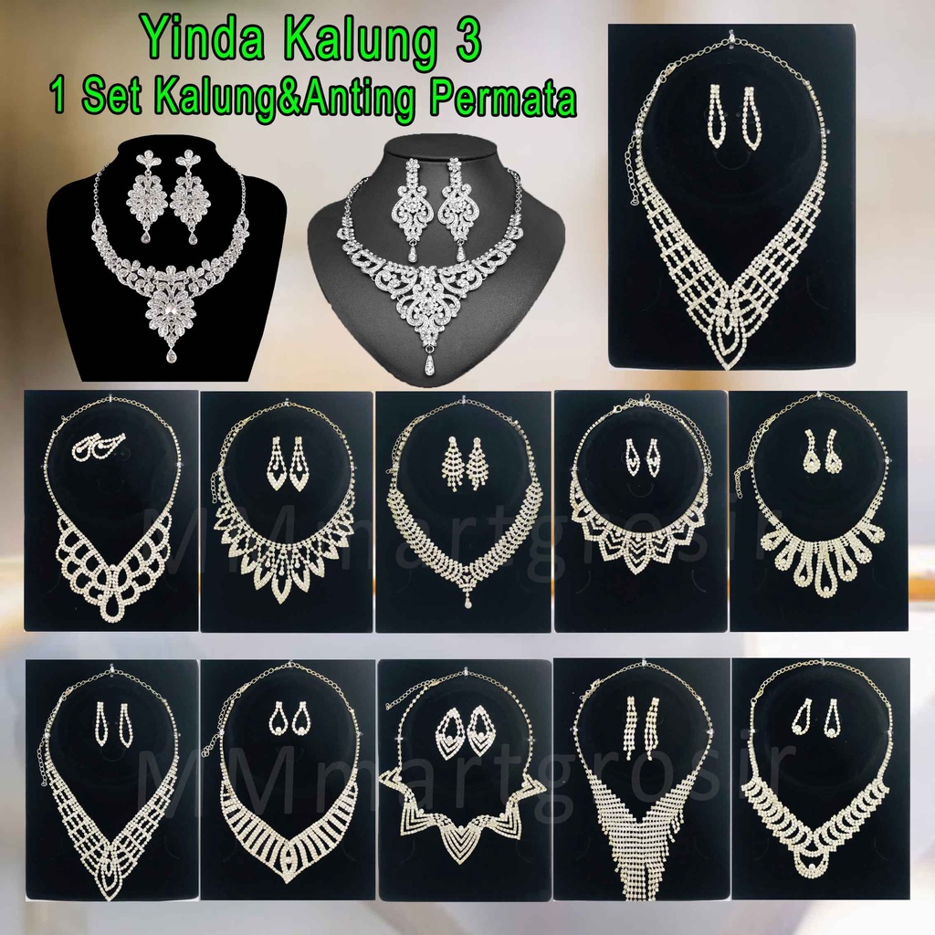 Yinda Kalung 3 / 1 Set Kalung&amp;Anting Permata / Kalung Fashion / Aksesoris