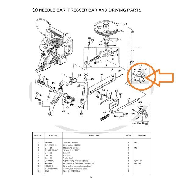 Sepatu / Presser Foot Asm. untuk Mesin Jahit Karung NP7A No. 242231A