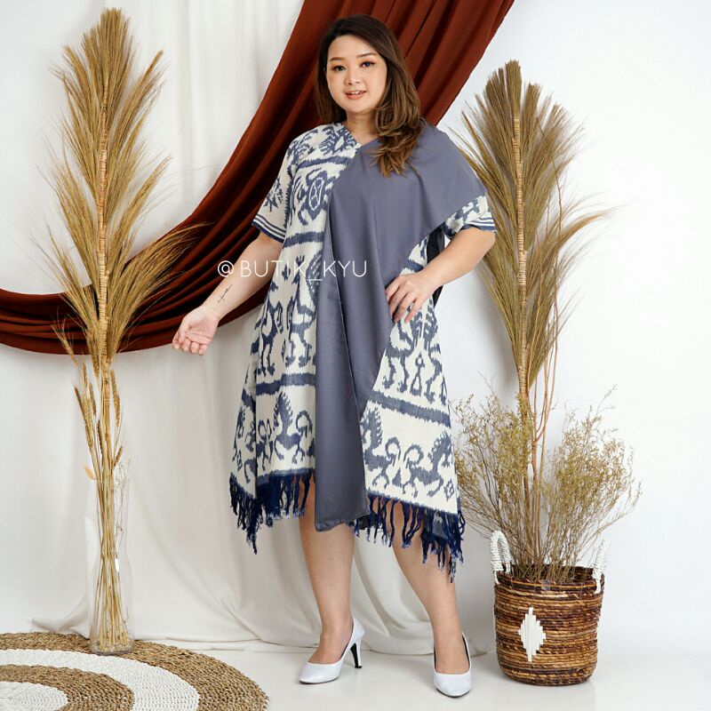 Dress Tenun Selendang Modern Bigsize /Jumbo