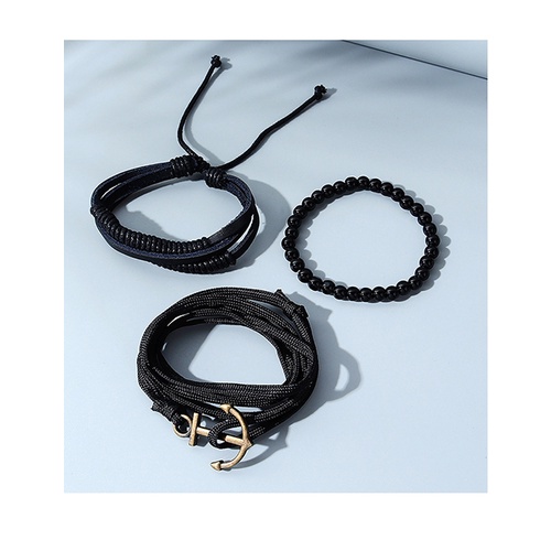 LRC Gelang Tangan Fashion Black Buddha Beads Anchor Beaded Mens Y65213