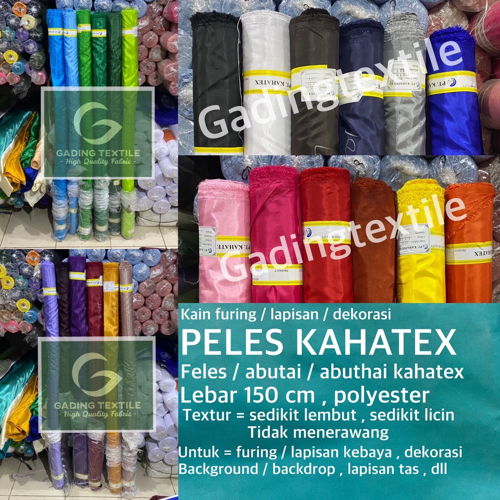 ( per setengah meter ) kain furing PELES KAHATEX abutai abuthai lebar 150 cm bahan furing lapisan kebaya brukat tas dekorasi background umbul umbul bendera