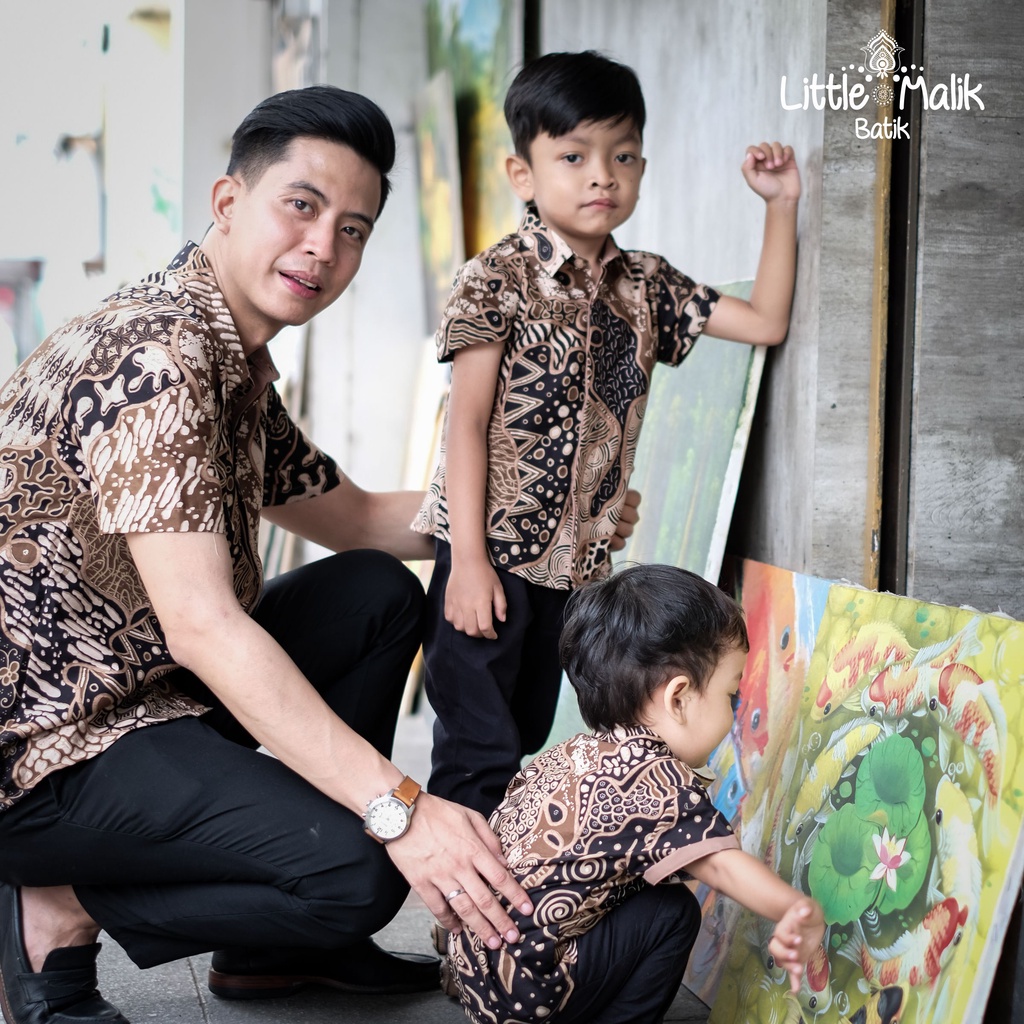 READY STOCK Kemeja Batik Couple  Anak / Ayah Lengan Panjang By Little Malik Batik, Cokelat