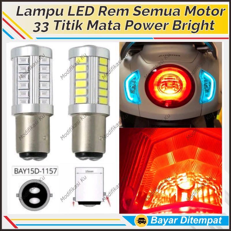 LAMPU REM MOTOR LED 33 MATA CANBUS BAY15D KEDIP STROB