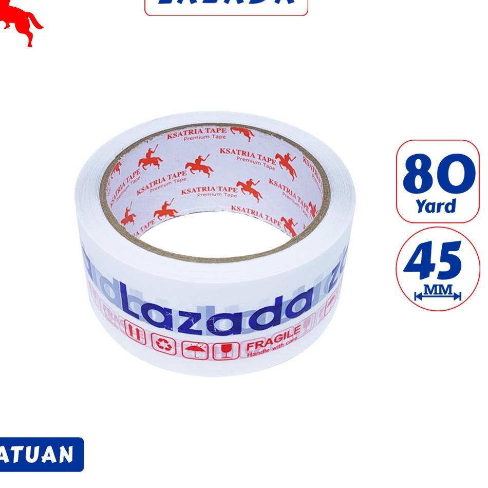 

KODE7d7Cr--Lakban OPP Tape / Lakban Printing Lakban Biru Putih 80 Yard Ksatria Tape