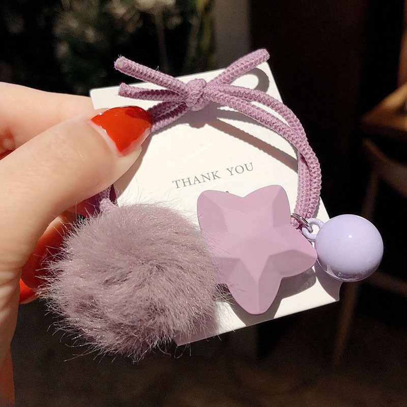 MURMURE.ID | IKAT RAMBUT KOREA SIMPLE MODEL POMPOM BINTANG KARET TALI RAMBUT WANITA HA070 HA071-BINTANG - UNGU