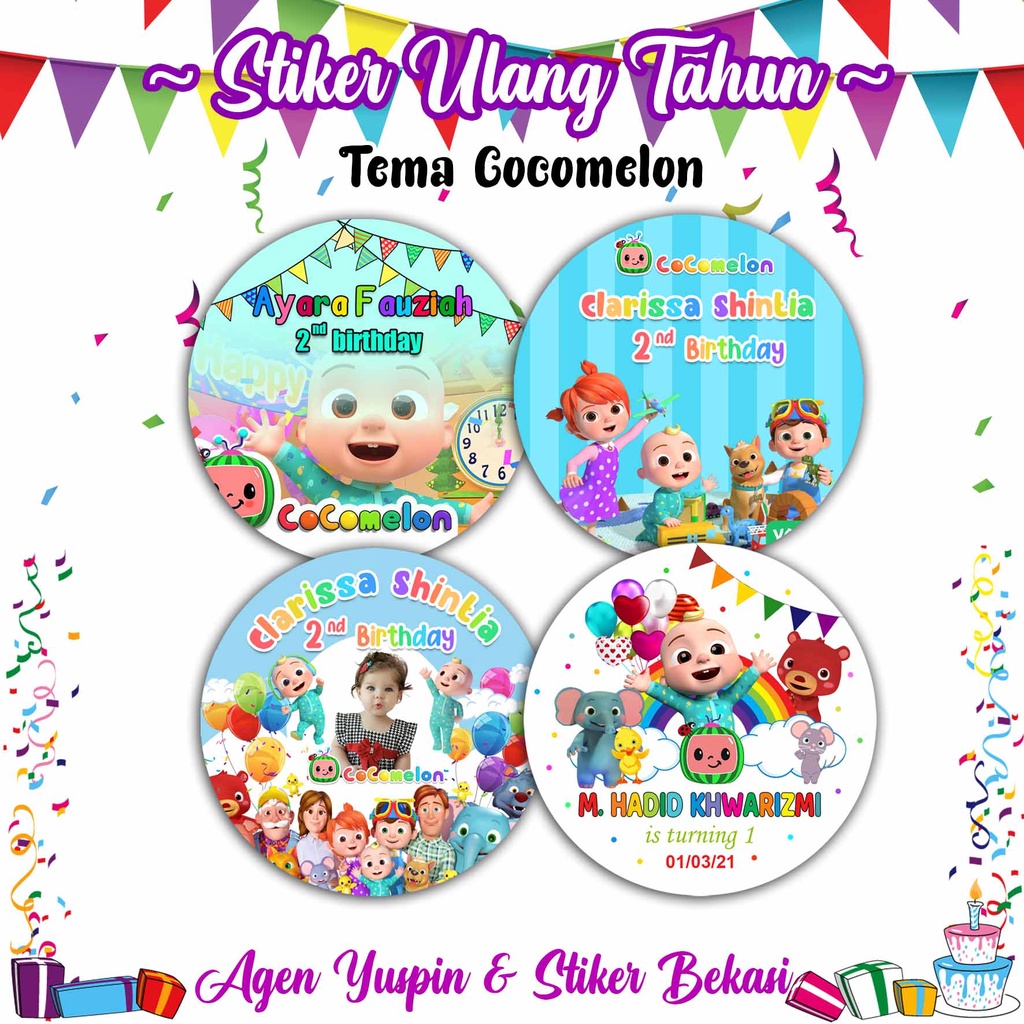 

SuperLarisStore Stiker Ultah Cocomelon Stiker Ulang Tahun Custom Stiker Birthday
