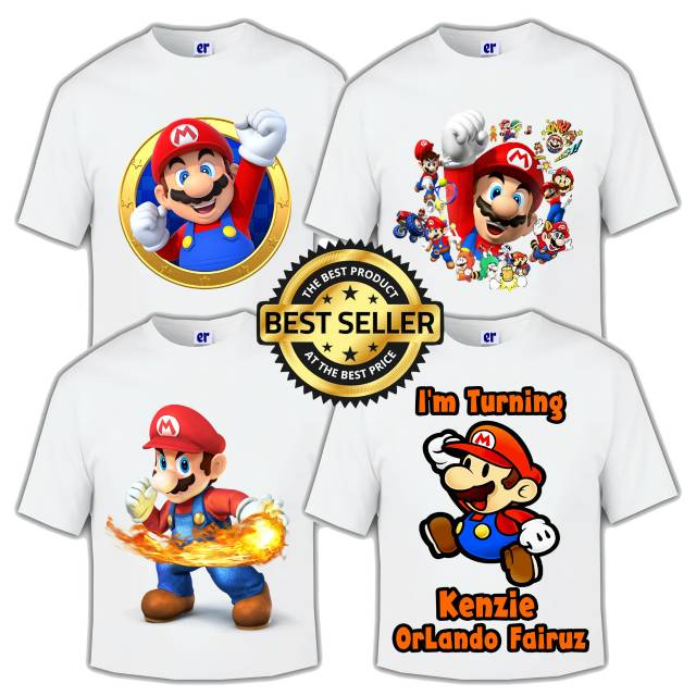 Kaos mario bross, kaos ultah, kaos couple keluarga gratis cetak nama