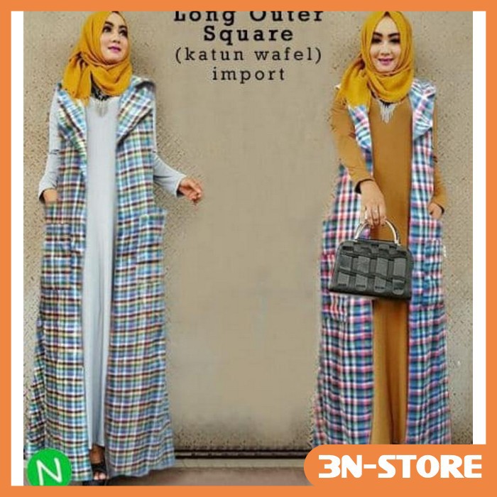 3N19 - Long Outer Cardigan Motif Kotak L Besar