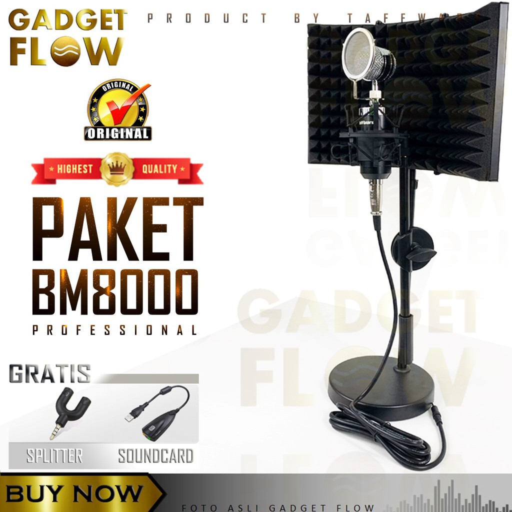 PAKET Mic BM8000 BM 8000 Full Set Reflection Filter Vocal Booth RODD