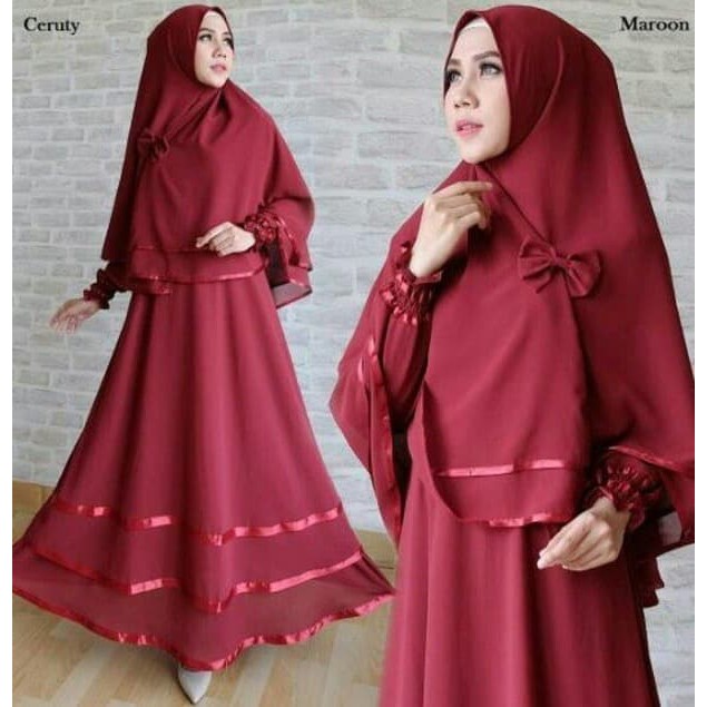 (Promo) Set Syari Putih Polos MAXMARA [ANGGUN SYARI MAROON NI] gamis muslim wanita jersey maroon
