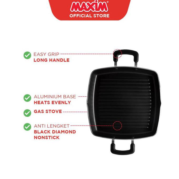 Grill Pan Maxim Square 28 Cm Alat Pemanggang Portable Ayam Bbq Es_Boba