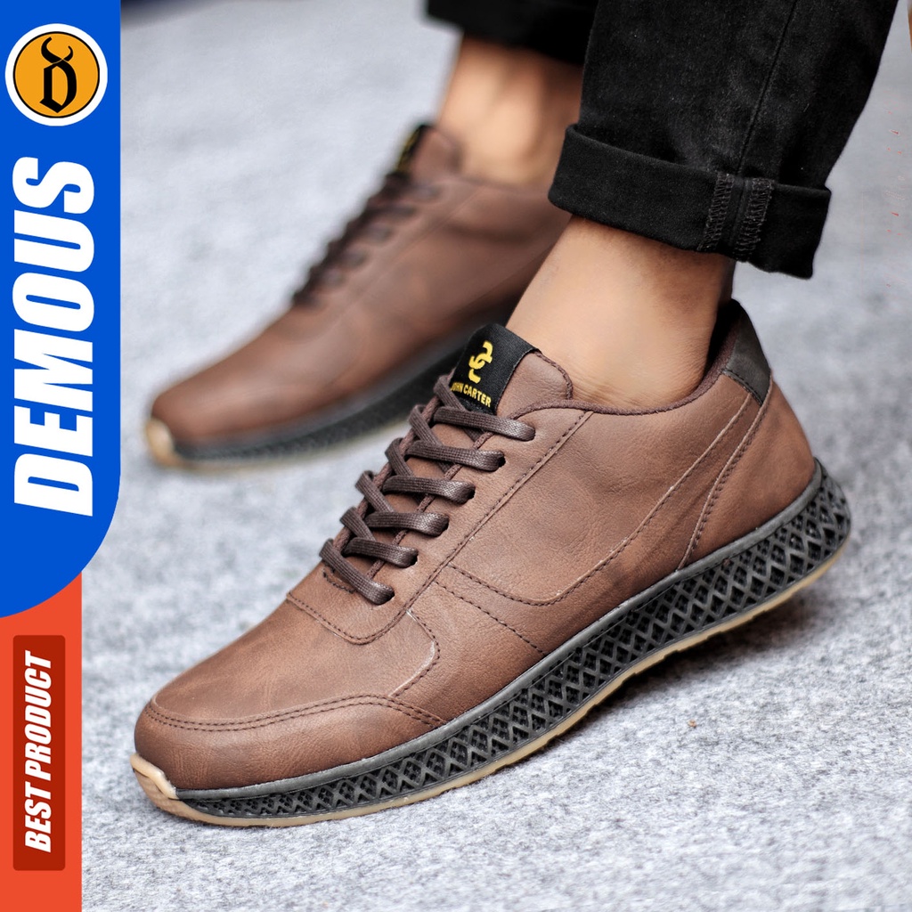 Sepatu Sneakers Pria Sepatu Casual Pria Kulit PU Sepatu Kerja Kuliah Kondangan Sepatu Hitam Pria DEMOUS JIMRUN