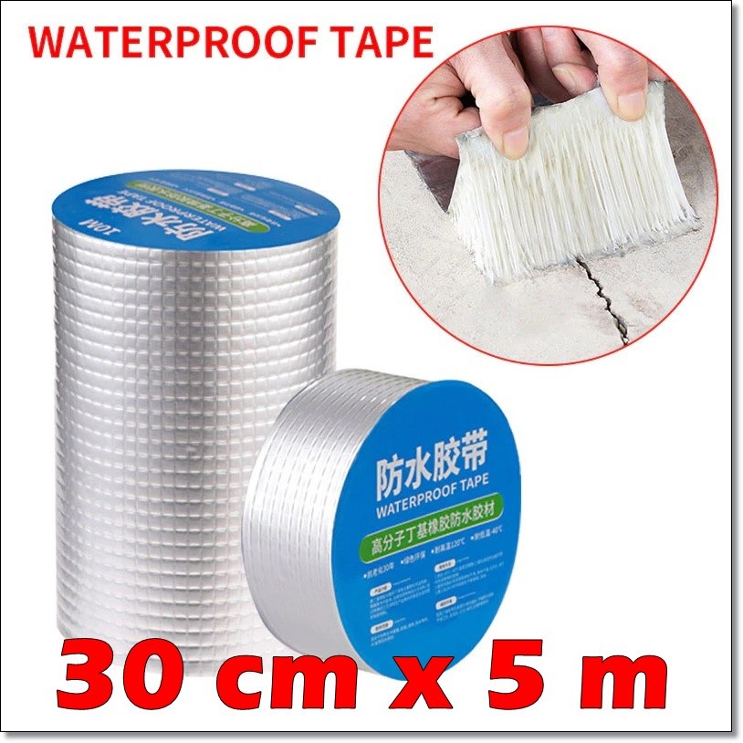 Lakban Aluminium Foil Anti Bocor Butyl Super Adhesive Duct Tape Waterproof 30 cm x 5 m