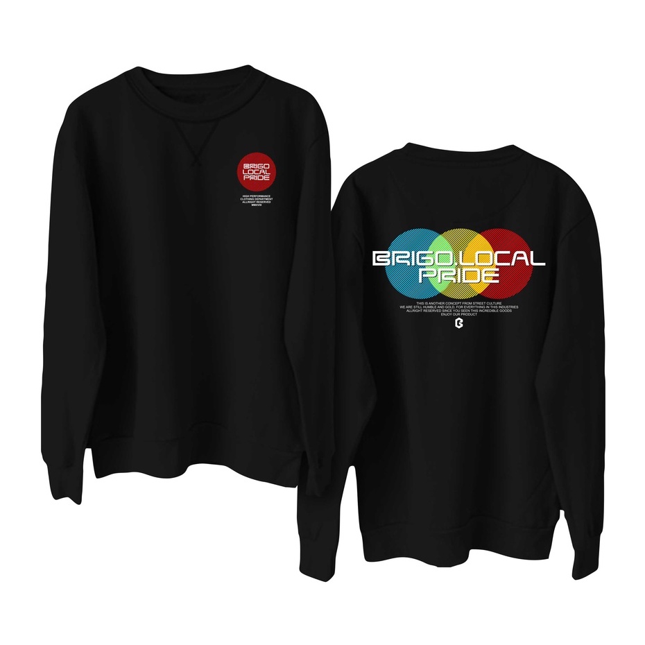 BRIGO Basic Sweatshirt  Three Circle II Sweater Crewneck BRIGO Three Circle Sablon DTF Fleece Cotton M-XXL (Pria &amp; Wanita) Free stiker&amp;Gantungan Kunci