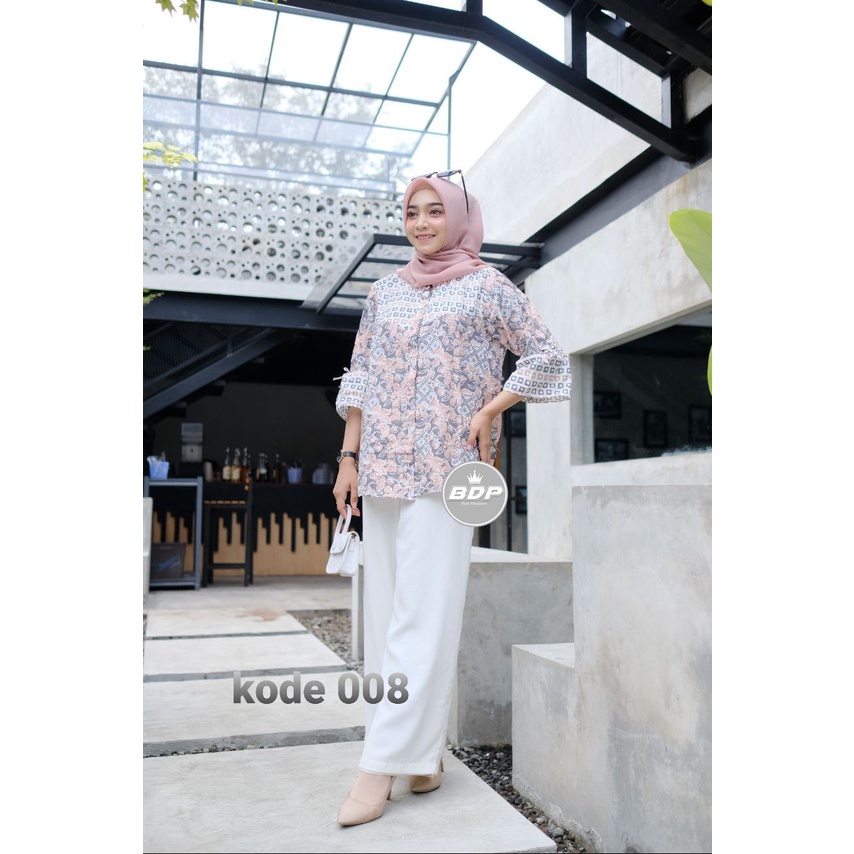 tey-17 Batik wanita ASJ SA HRB026 Kenongo Kemeja Tosca Pendek-kode 008
