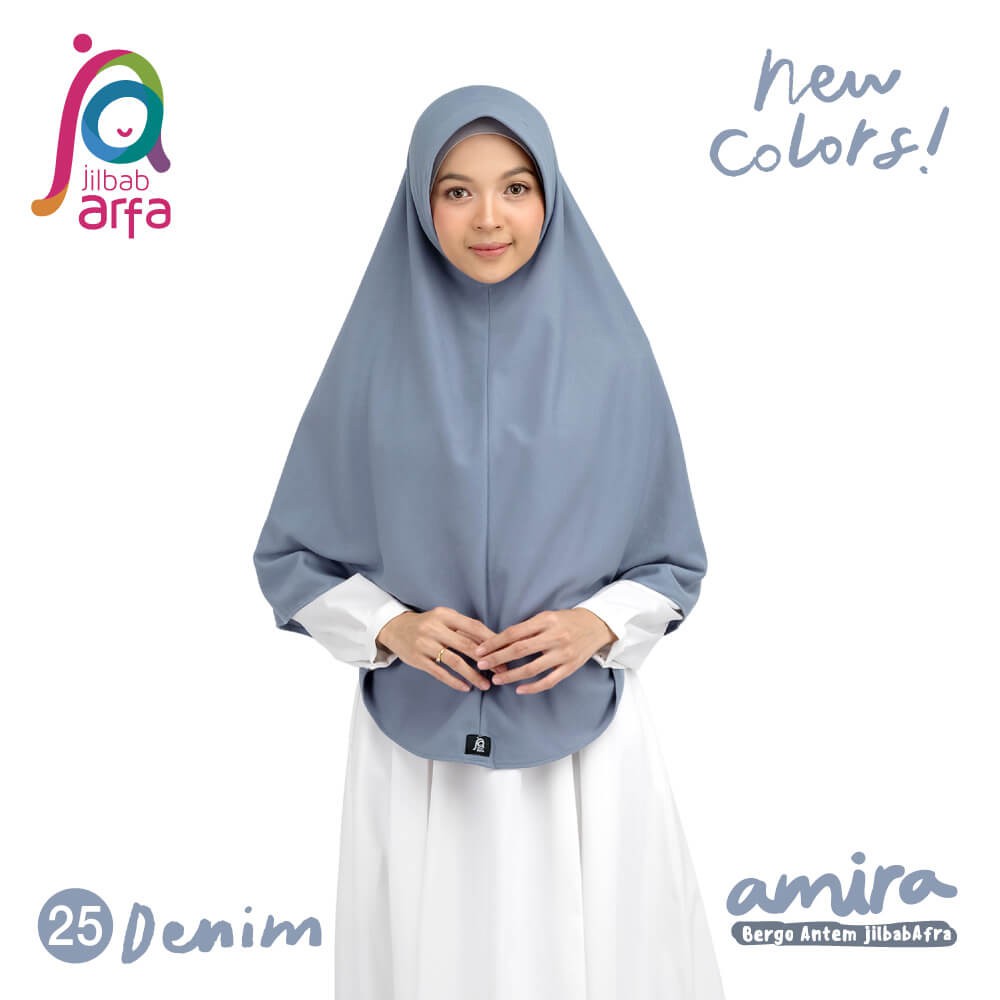 Jilbab Amira Denim - Bergo Pet Antem - Jilbab Afra - Hijab Instan Bahan Kaos, Adem &amp; Lembut