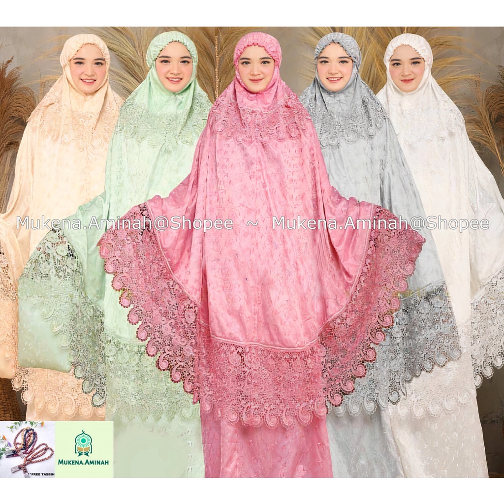 MUKENA DEWASA SUTRA BORDIR PARIS PRADA PREMIUM RENDA KEONG MEWAH WARNA