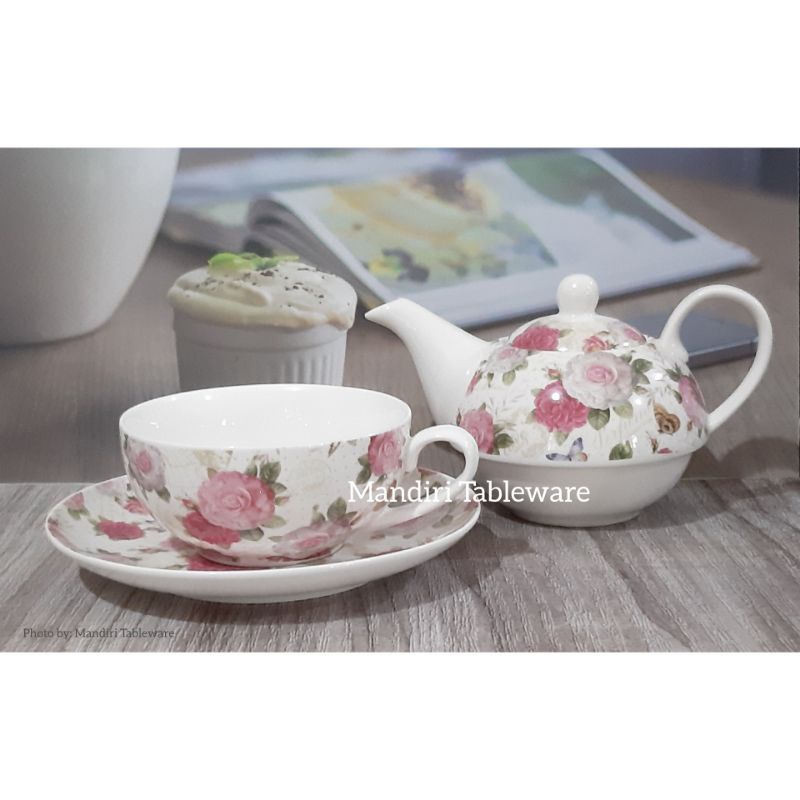 Jual Teko Susun Keramik Capodimonte Teko Cangkir Tatakan Motif Shabby Chic Abp