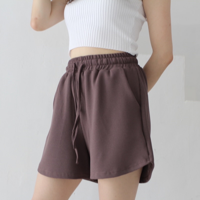 NARA SET | Setelan Oneset Wanita Bahan Waffle Uniqlo Knit Highwaisted Shorts Pants Loungewear Soma