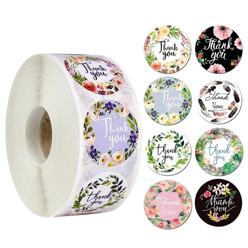 1 Roll/10 Lembar Stiker Motif Bunga Tulisan Thank You Untuk Dekorasi Pesta Pernikahan