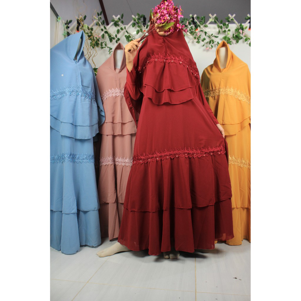 GAMIS CERUTY BABYDOLL SET KHIMAR ALONA UNDAK SYARI RENDA bordir tile brukat m l xl jumbo