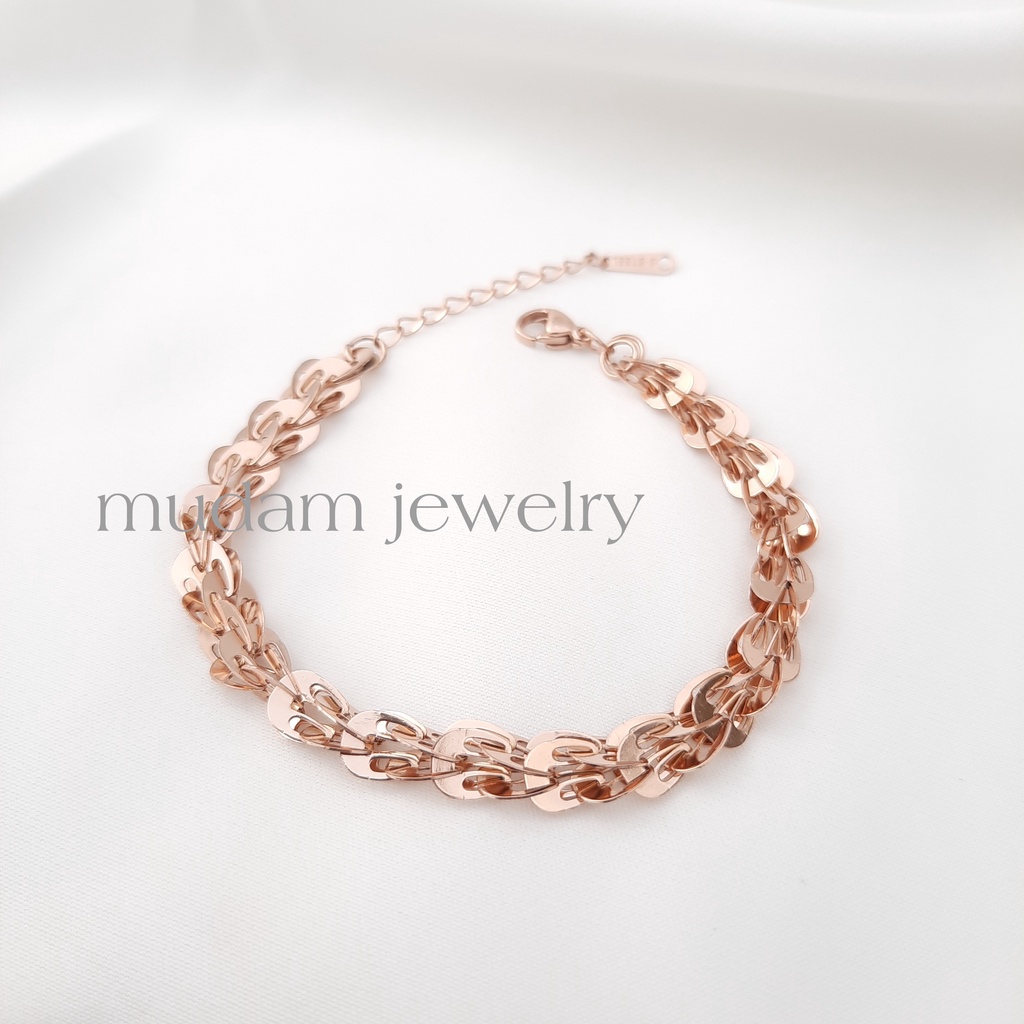 Gelang Tangan Titanium Model Sisik Naga Warna Rose Gold dan Gold