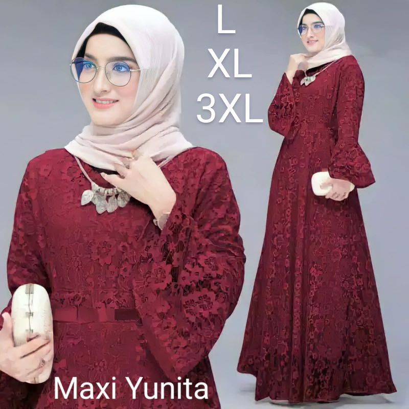 MAXI YUNITA/GAMIS YUNITA FULL BRUKAT BUSANA GAMIS PESTA/GAMIS FASHION