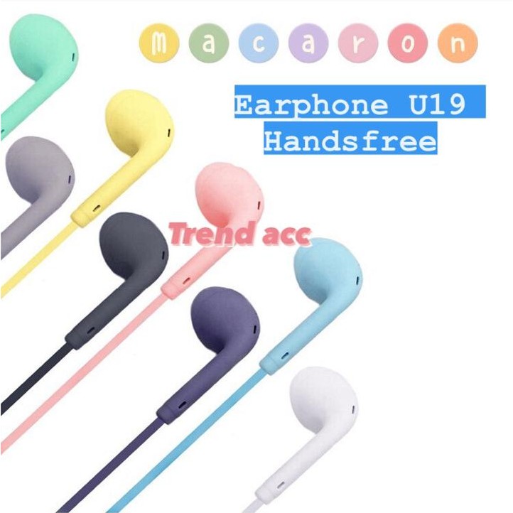 Trend-HEADSET MACARON U19 Hifi Stereo Extra Bass Handsfree Matte Colorfull Earphone Jack 3.5mm