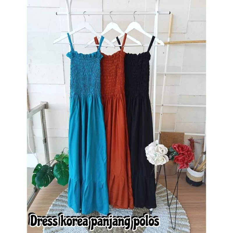 Korea Dress/Dress Korea Panjang Polos/Dress Kerut Panjang