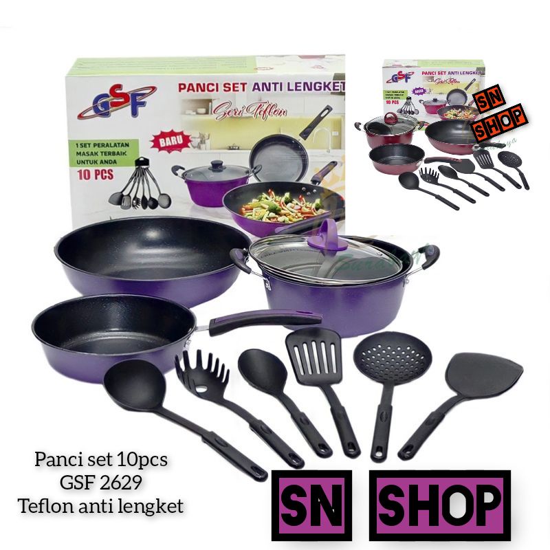 panci set gsf teflon series G 2629 dan G-2529 + spatula anti lengket panci set gsf 10pcs G-2629