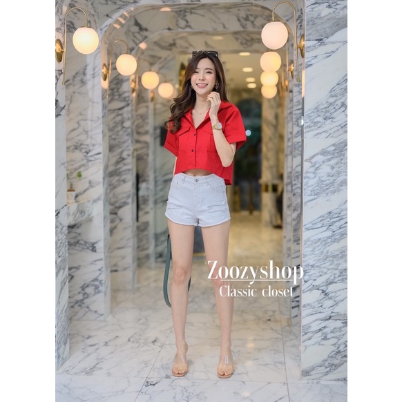 ATASAN KEMEJA ZOOZY MODEL CROP KANTONG 2 IMPORT BANGKOK (BJZY329)