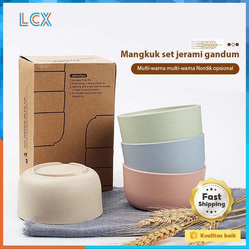 LCX Mangkuk Kecil/Mangkok Wheat Straw/Mangkuk Makan Bowl Set 4pcs warna warni  /VS-9