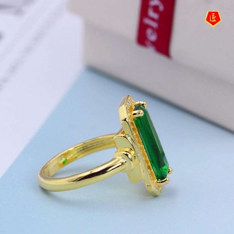 [Ready Stock]18K Gold Emerald Ring Elegant Graceful