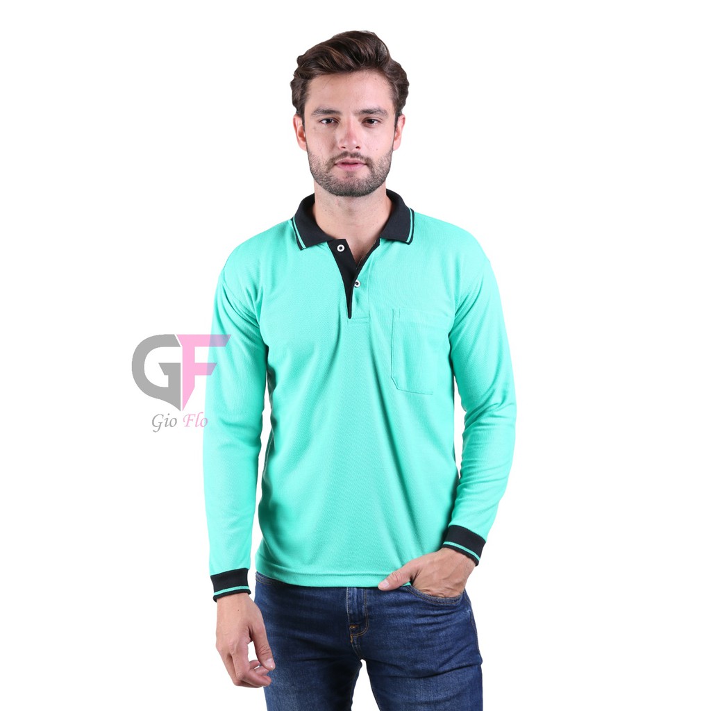 GIOFLO Kaos Cowok Polo Tee Smart Casual Tosca Muda Kerah Hitam / PLS 169